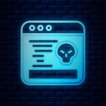 Glowing neon System bug concept icon isolated on brick wall background. Code bug Stock Illustration