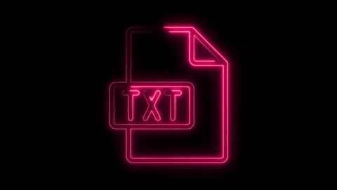 Glowing neon T X T file icon with vibrant pink light outline on transparent.. Stock Footage 314554671