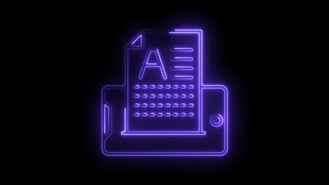 Glowing neon tablet displaying document with text and rounded elements anim.. Stock Footage 315962318
