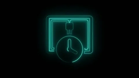 Glowing neon tablet icon with a clock symbol 스톡 동영상 345548966