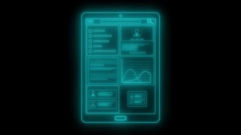 Glowing neon tablet ui wireframe mockup animation Stock Footage 334764765