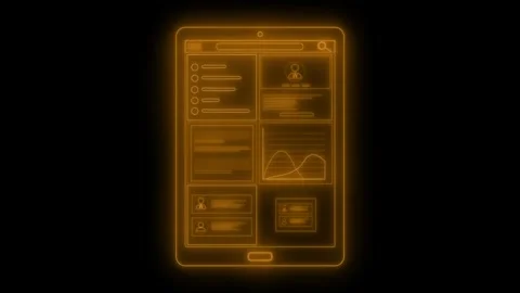 Glowing neon tablet ui wireframe mockup animation Stock Footage 334764766