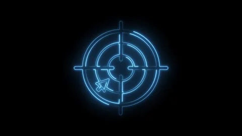Glowing neon target with cursor animation on black background futuristic aim Stock Footage 322989469