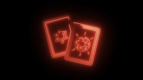 Glowing neon tarot icon isolated on black background. HD Video motion graph.. Stock Footage 314643157