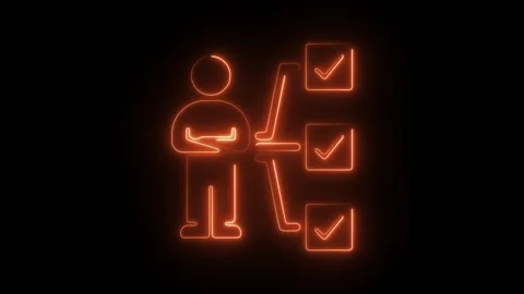 Glowing Neon Task List Icon Animation on Black Background, HD Motion Graphi.. Stock Footage 301175140