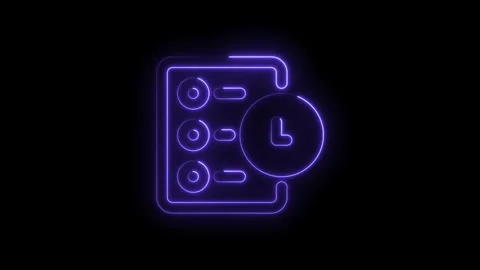 Glowing neon task list icon animation with clock reminder on black background Stock Footage 322959385