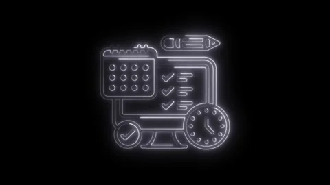 Glowing neon task management animation featuring calendar clock computer an.. Stock Footage 314650256