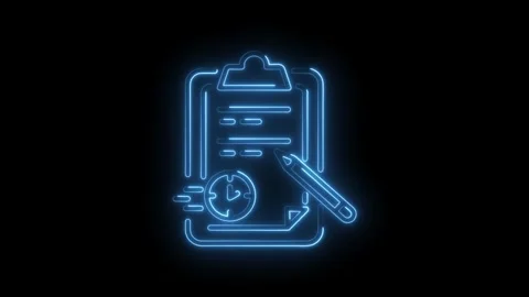 Glowing neon task management icon animation on black background for business and Stock Footage 330774831