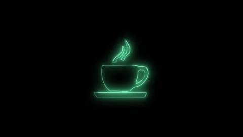 Glowing neon tea cup of coffee icon symbol icon animated video Stock Footage 312929384