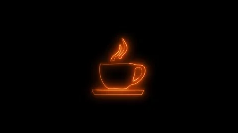 Glowing neon tea cup of coffee icon symbol icon animated video Video stock 312929385