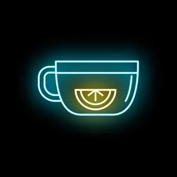 Glowing neon tea cup with lemon slice icon Stock Illustration