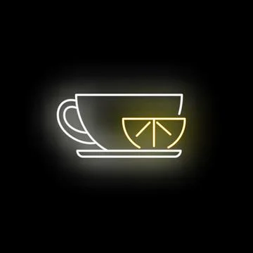 Glowing neon tea cup with lemon slice icon Stock Illustration