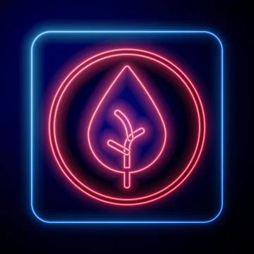 Glowing neon Tea leaf icon isolated on black background. Tea leaves. Vector Stock Illustration