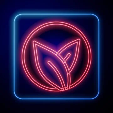 Glowing neon Tea leaf icon isolated on black background. Tea leaves. Vector Illustrazione stock