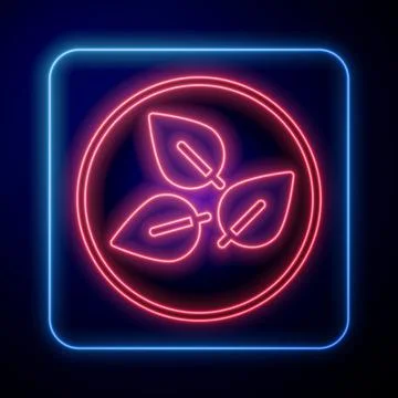 Glowing neon Tea leaf icon isolated on black background. Tea leaves.  Vector Illustrazione stock