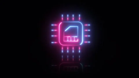 Glowing neon Team Chip microchip processor icon sign animation. Stock Footage 290095977