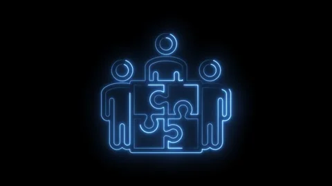Glowing neon teamwork animation concept illustrating collaboration solving .. Video stock 346005568