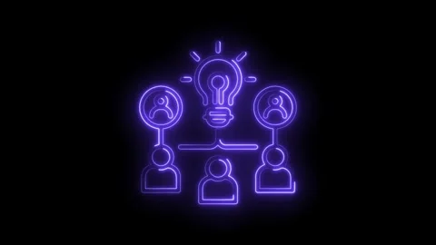 Glowing neon teamwork brainstorming concept animation on a black background for Stock Footage 330772719