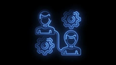 Glowing neon teamwork icons connection process and technology gears for business Stock Footage 322961528