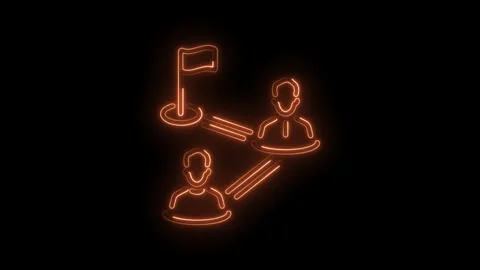 Glowing neon teamwork reaching goal animation concept on black background Stock Footage 345987872