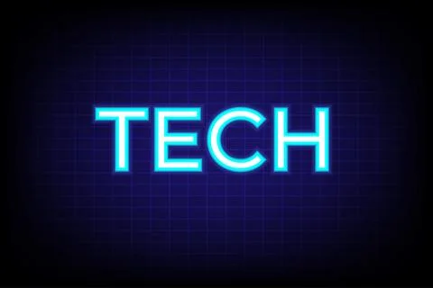 Glowing Neon TECH Text over a dark digital grid background 스톡 일러스트