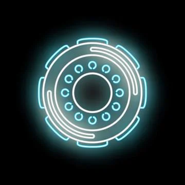 Glowing neon technical gear connection over dark background Illustrazione stock