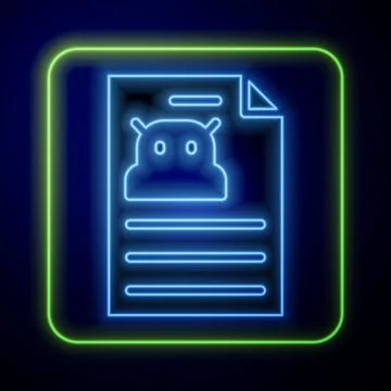 Glowing neon Technical specification icon isolated on blue background. Technical Stock Illustration