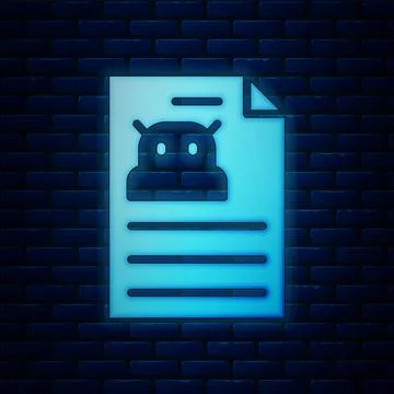 Glowing neon Technical specification icon isolated on brick wall background Stock Illustration