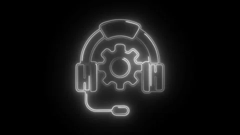 Glowing neon technical support icon isolated on black background. HD Video .. Stock Footage 304240158