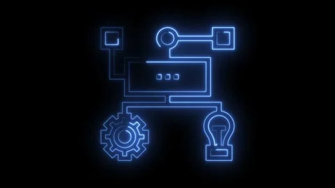 Glowing neon technology diagram flowchart connecting data processing with idea Stock Footage 322960691