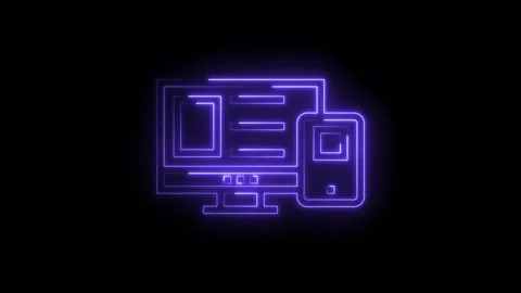 Glowing neon technology icons responsive design for web development on a dark Stock Footage 322961068