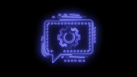 Glowing neon technology support chat bubble icon animation on black background Stock Footage 322989863