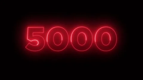 Glowing neon text 5000 number animation isolated on black background Stock Footage 321609815
