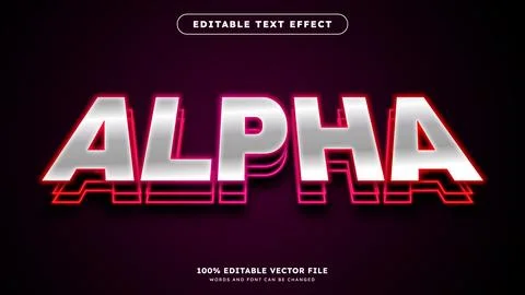 Glowing neon text effect Alpha Text glows in the dark Stock Illustration