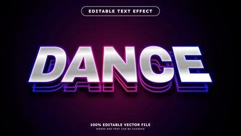Glowing neon text effect Dance Text glows in the dark Stock Illustration