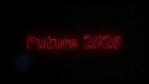 Glowing neon text future 2026 against a dark background with streaks Stock Footage 318099166