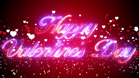 Glowing neon text Happy Valentine's Day, with an animated love-shaped heart.. Stock Footage 295405669
