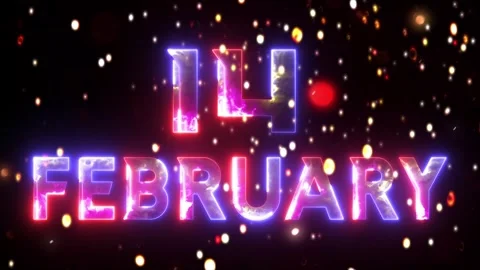 Glowing neon text icon 14 February with golden glowing particle animated vide Stock Footage 290074225