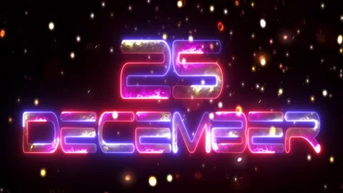 Glowing neon text icon 25 December with golden glowing particle animated vide Stock Footage 290074211