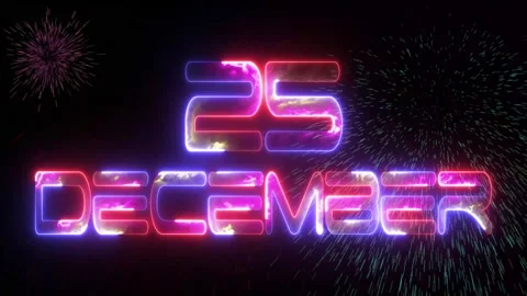 Glowing neon text icon 25 December with particle explosion animated video Stock Footage 290074212