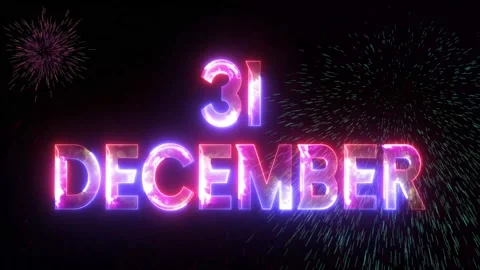 Glowing neon text icon 31 December with particle explosion animated video Stock Footage 290074238