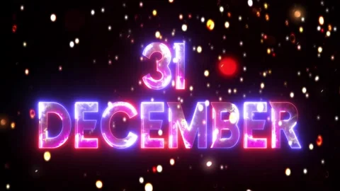 Glowing neon text icon 31 December with golden glowing particle animated vide Stock Footage 290074254
