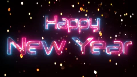 Glowing neon text icon Happy New Year with golden glowing particle animated.. Stock Footage 290074192