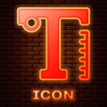 Glowing neon Text icon isolated on brick wall background.  Vector Stock Illustration