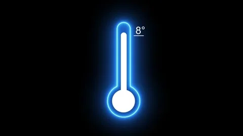 Glowing neon thermometer temperature 8 degree animation Stock Footage 325444722
