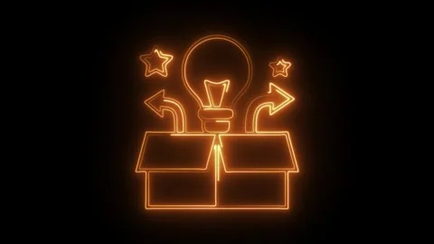 Glowing neon think out of the box icon isolated on black background. HD Vid.. Stock Footage 304535230