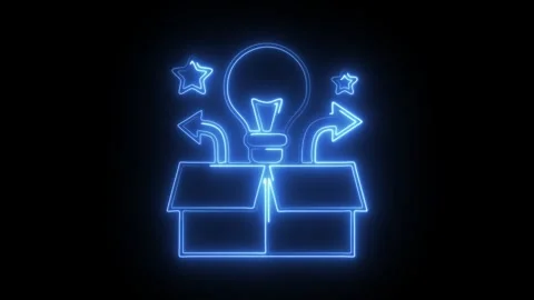 Glowing neon think out of the box icon isolated on black background. HD Vid.. Stock Footage 304535249
