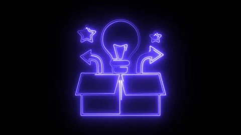 Glowing neon think out of the box icon isolated on black background. HD Vid.. Stock Footage 304535313