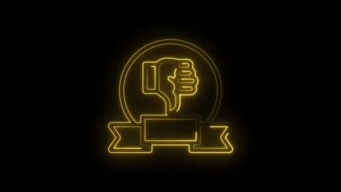 Glowing neon thumbs down icon with ribbon award on black background negative Stock Footage 333959736