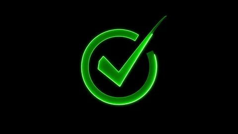 Glowing neon tick mark in circle on black background. Check mark animation,.. Stock Footage 307291806